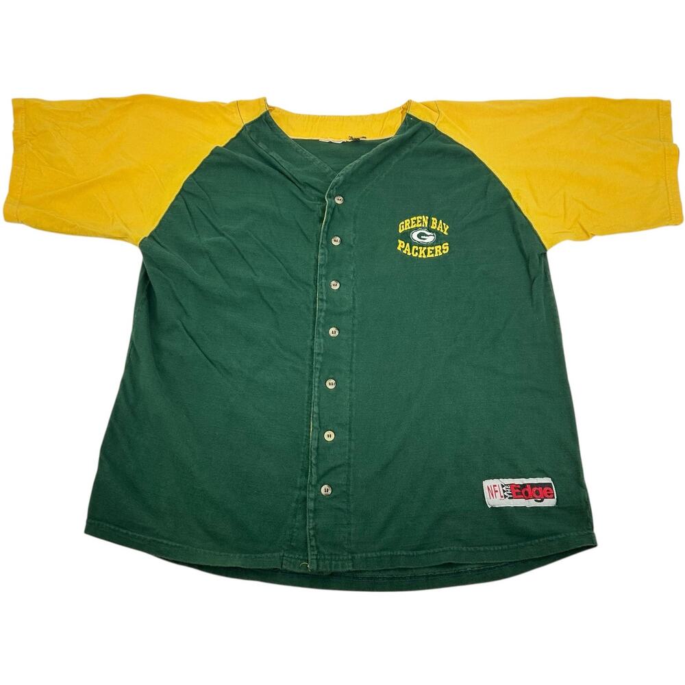 VTG 90s Men's NFL The Edge Green Bay Packers Button Up Baseball Jersey Shirt XL